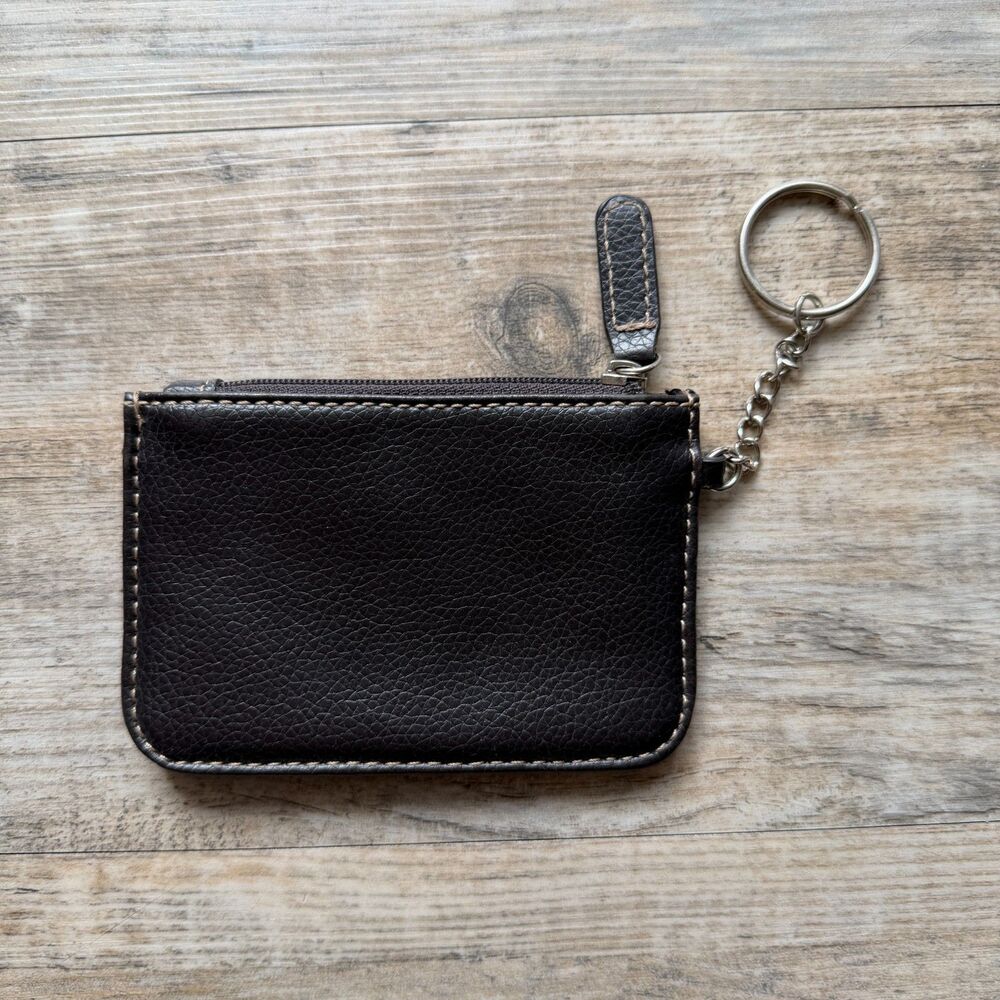 Croft & Barrow Black Leather Wallet Compact Zip Closure Vintage Minimalist